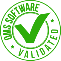 Validated QMS software badge showing compliance confirmation